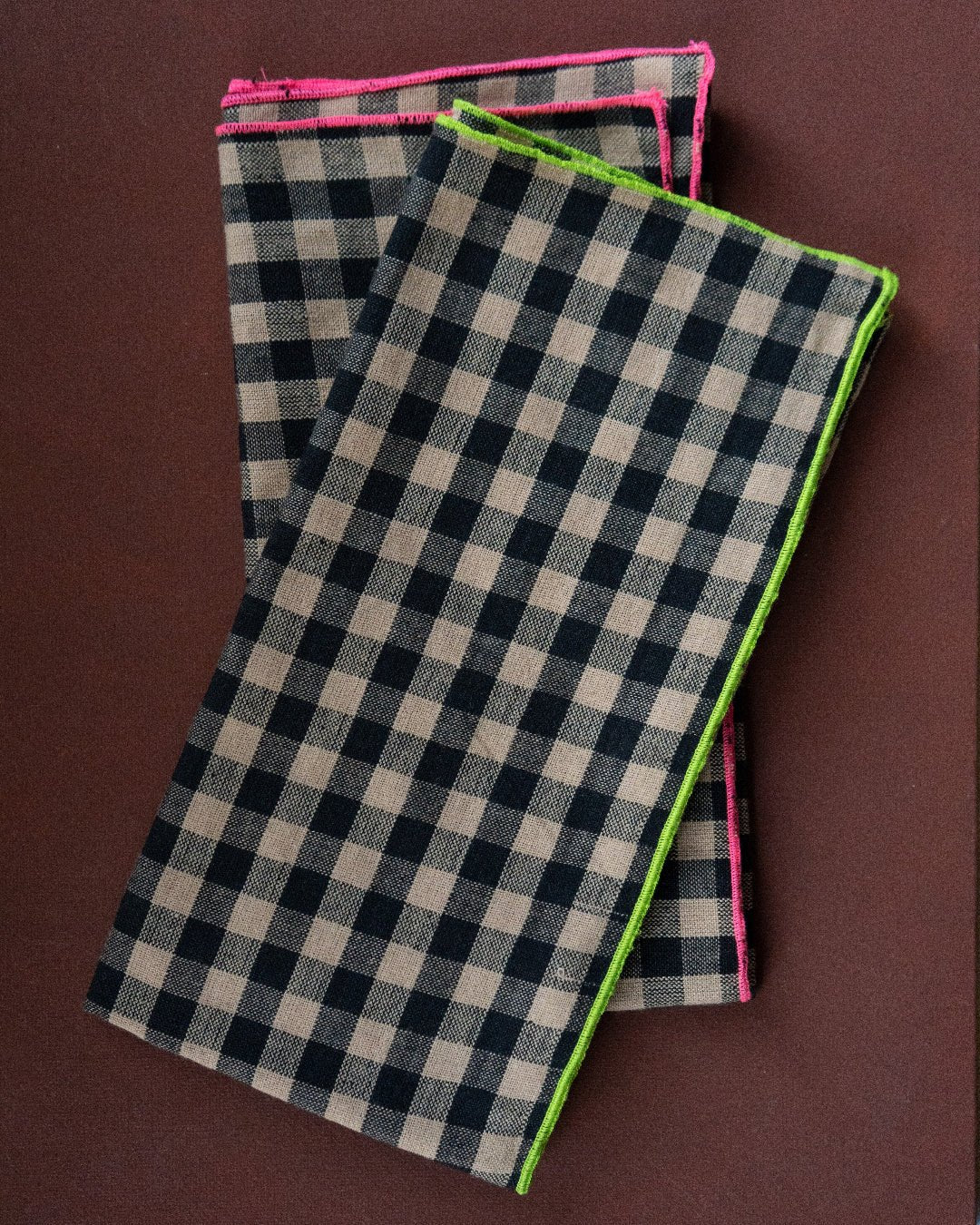 100% COTTON BLACK AND BROWN GINGHAM NAPKINS (SET OF 4)