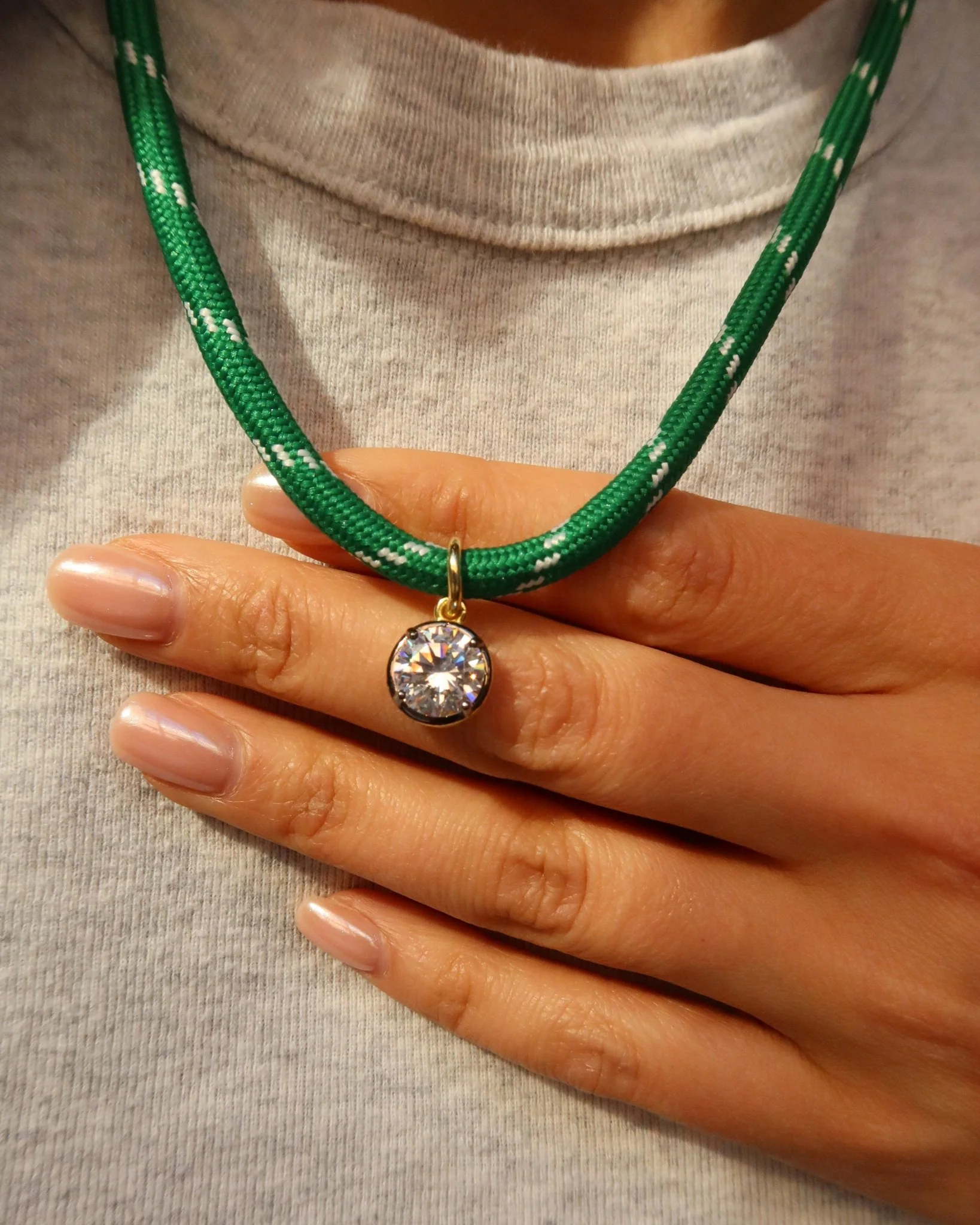Cher Georgian CZ Pendant on Green Paracord