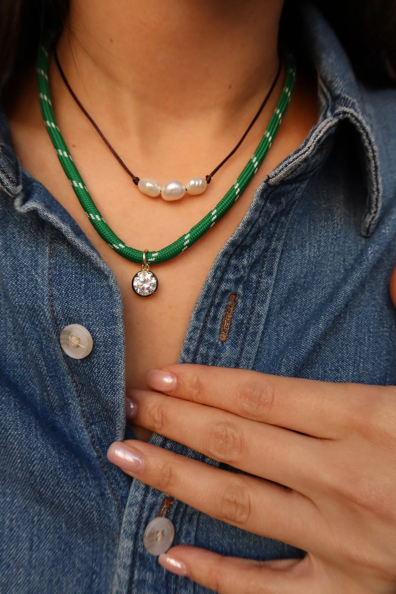 Cher Georgian CZ Pendant on Green Paracord - Image 3