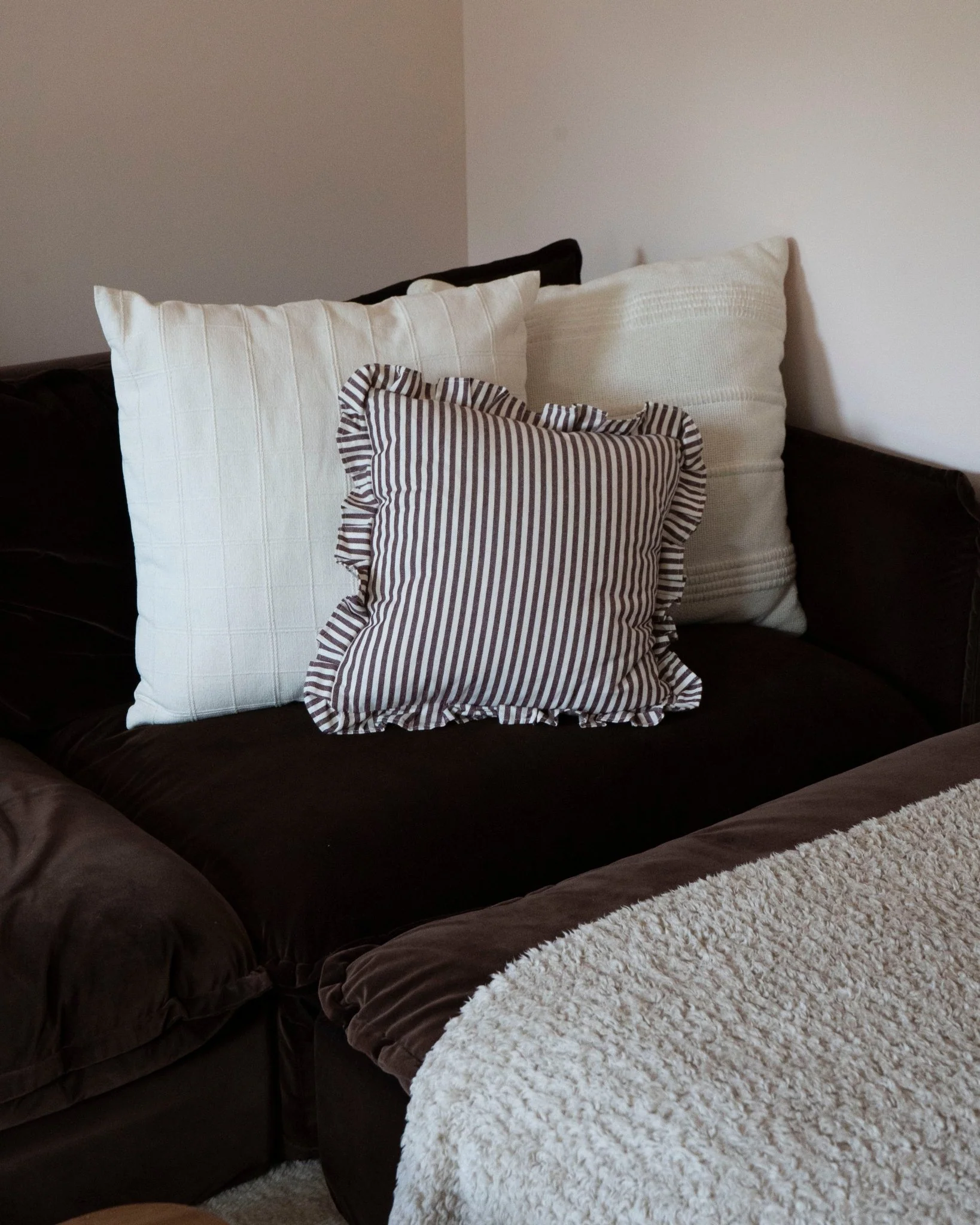 BROWN & CREAM PINSTRIPE THROW PILLOW - Image 3