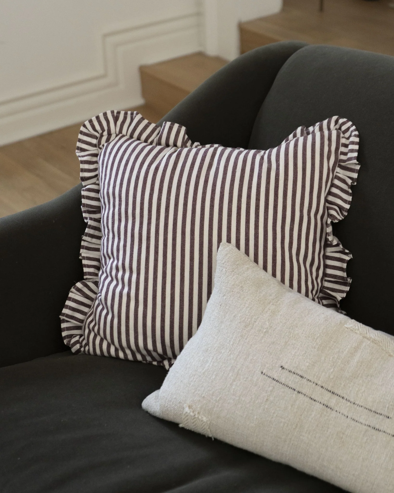 BROWN & CREAM PINSTRIPE THROW PILLOW - Image 5