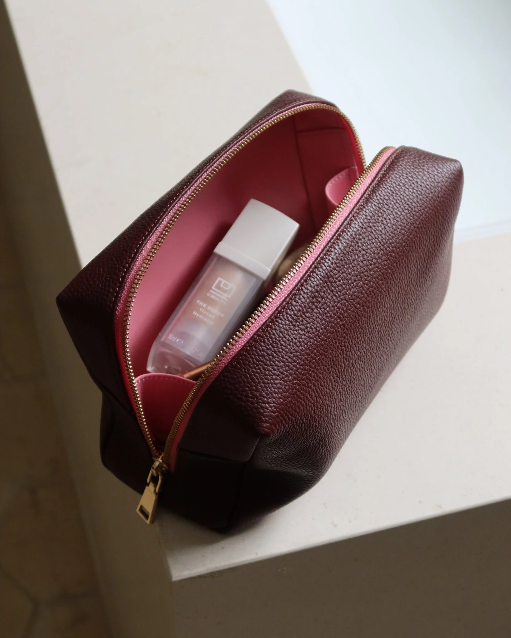 BURGUNDY AND BLUSH LEATHER COSMETIC CASE - Image 5
