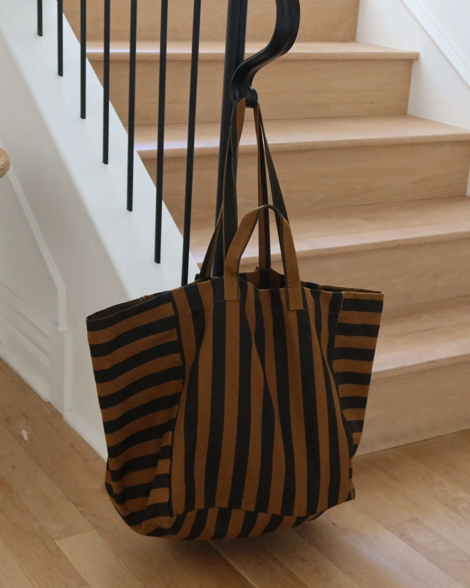 COFFEE & BLACK STRIPED TOTE BAG - Image 4