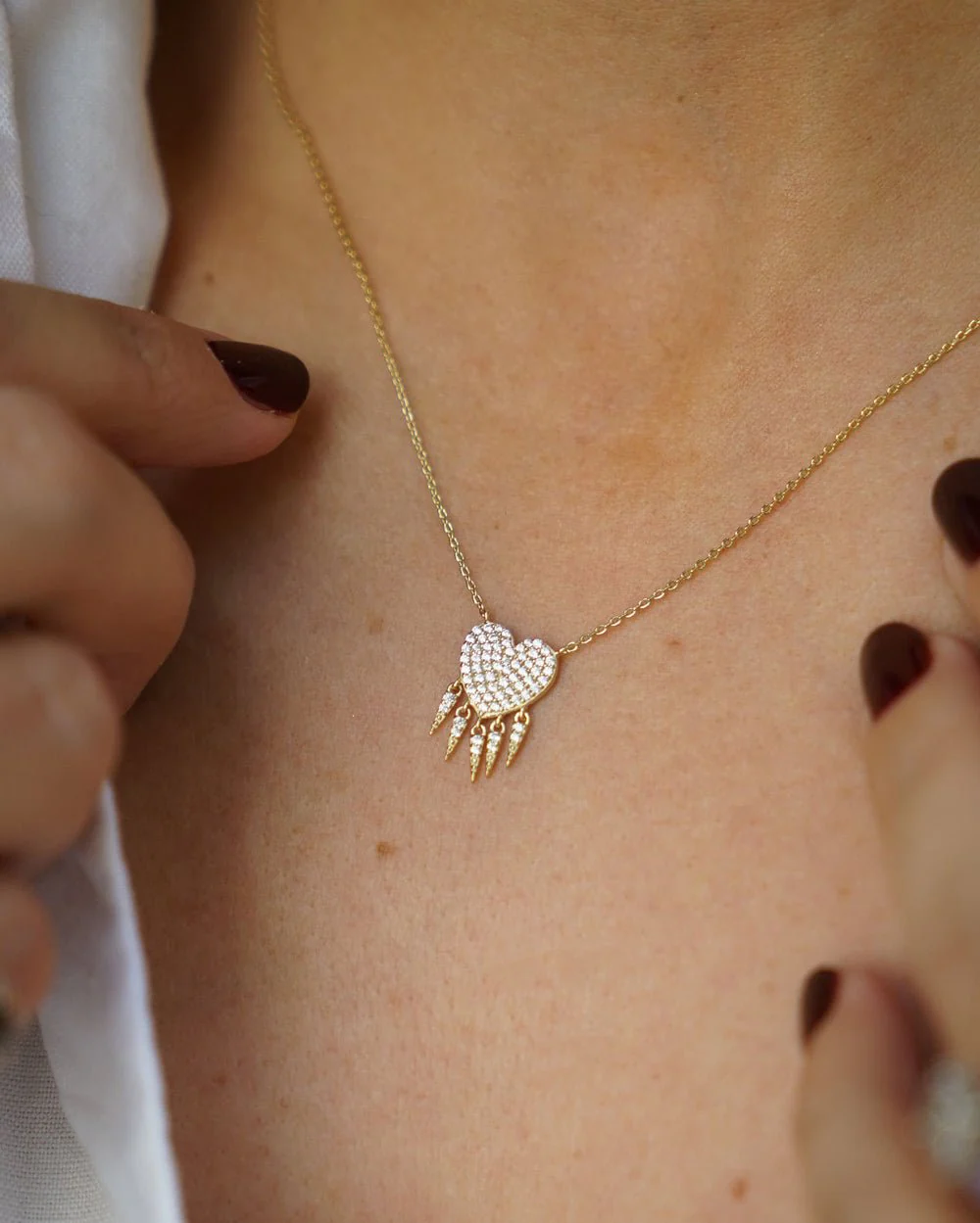 FLORENCE PAVÉ HEART SHAKER NECKLACE - Image 3