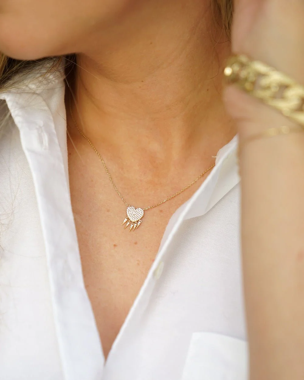 FLORENCE PAVÉ HEART SHAKER NECKLACE - Image 6