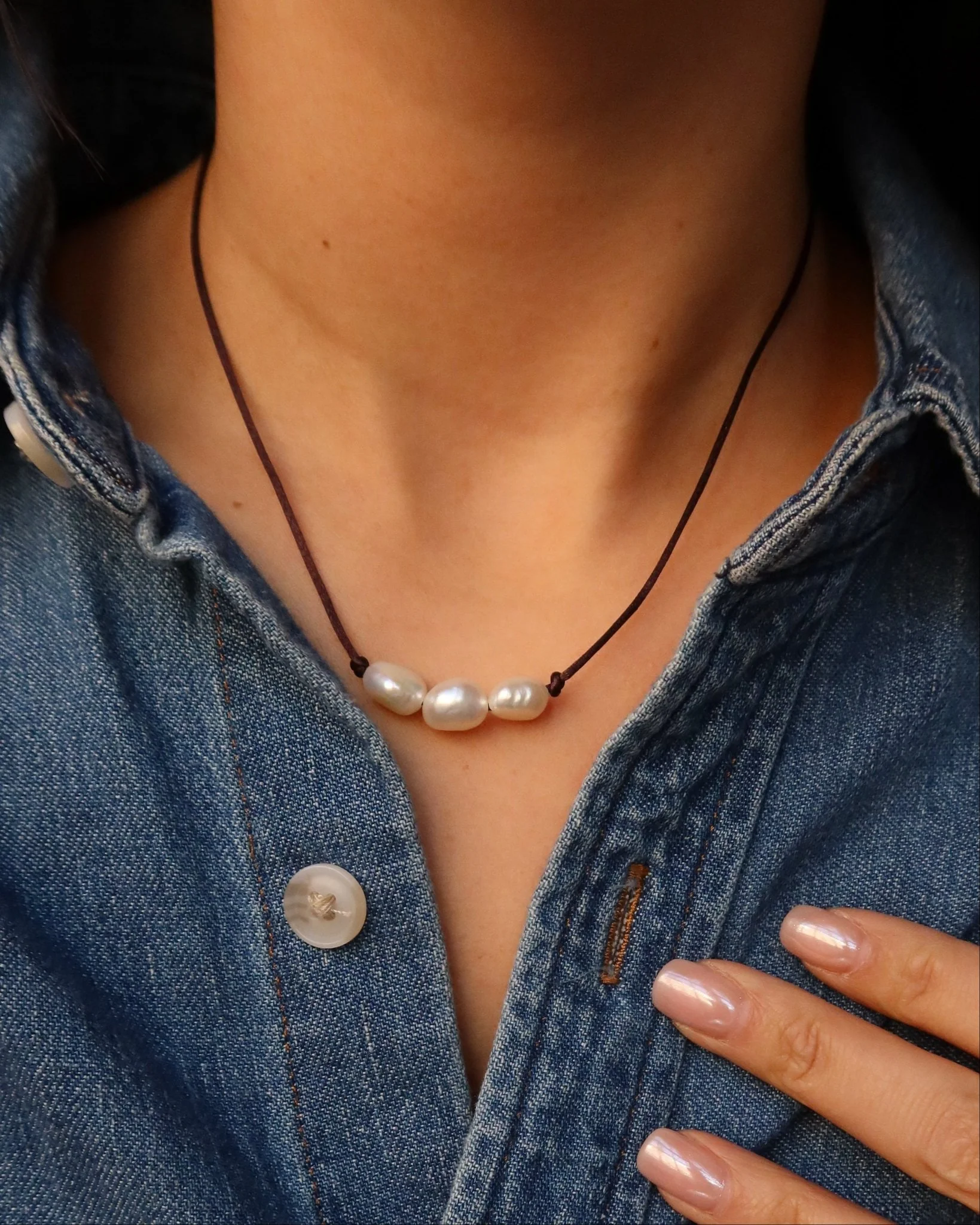 Tai Freshwater Pearl Trio on Silk Cord