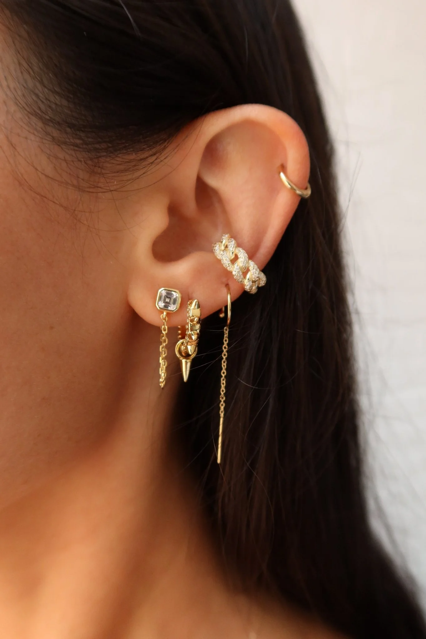 GRETA BEZEL ASSCHER CZ CHAIN STUDS - Image 6