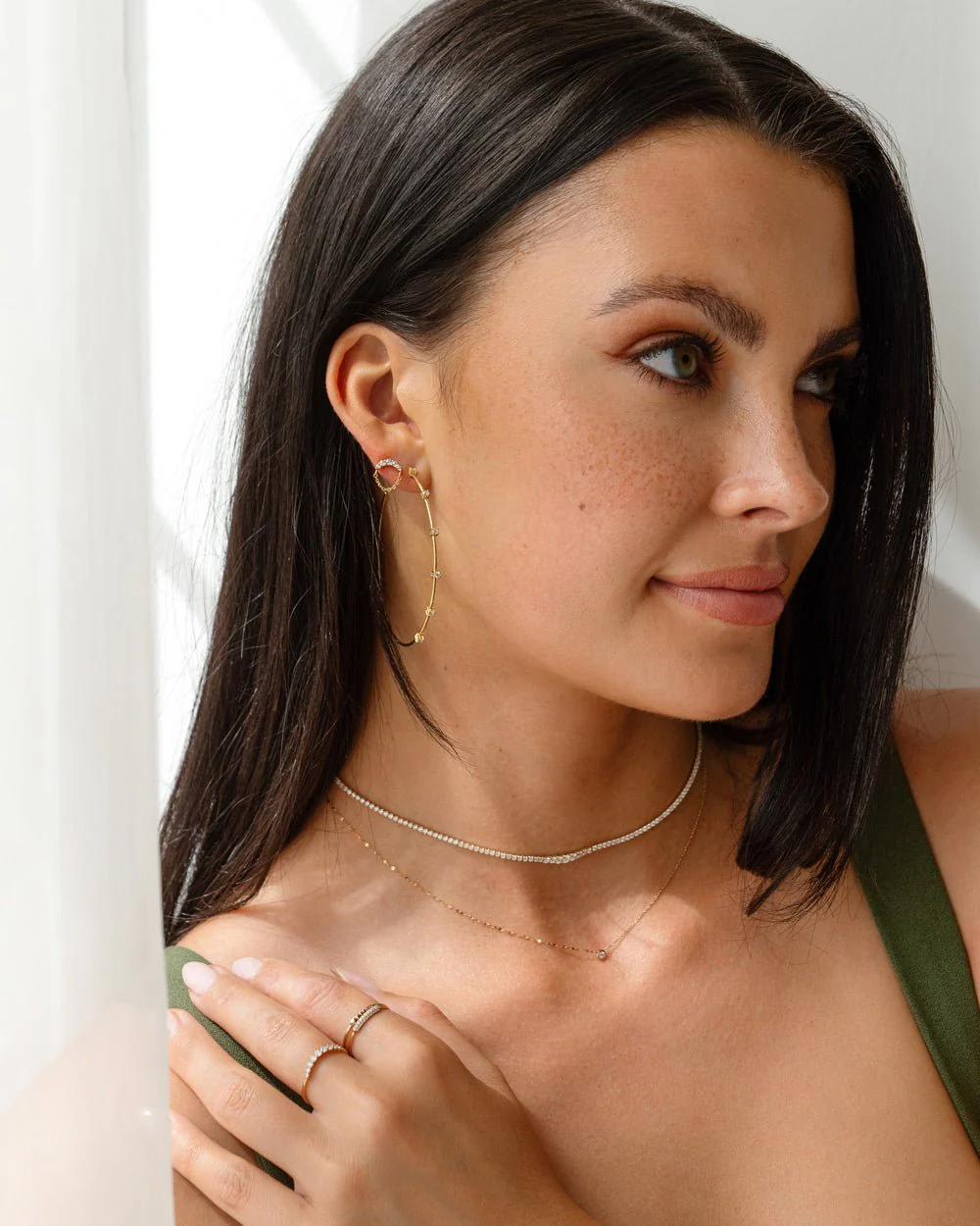 GWEN CURVE SPARKLE CHAIN DROP STUDS - Image 10