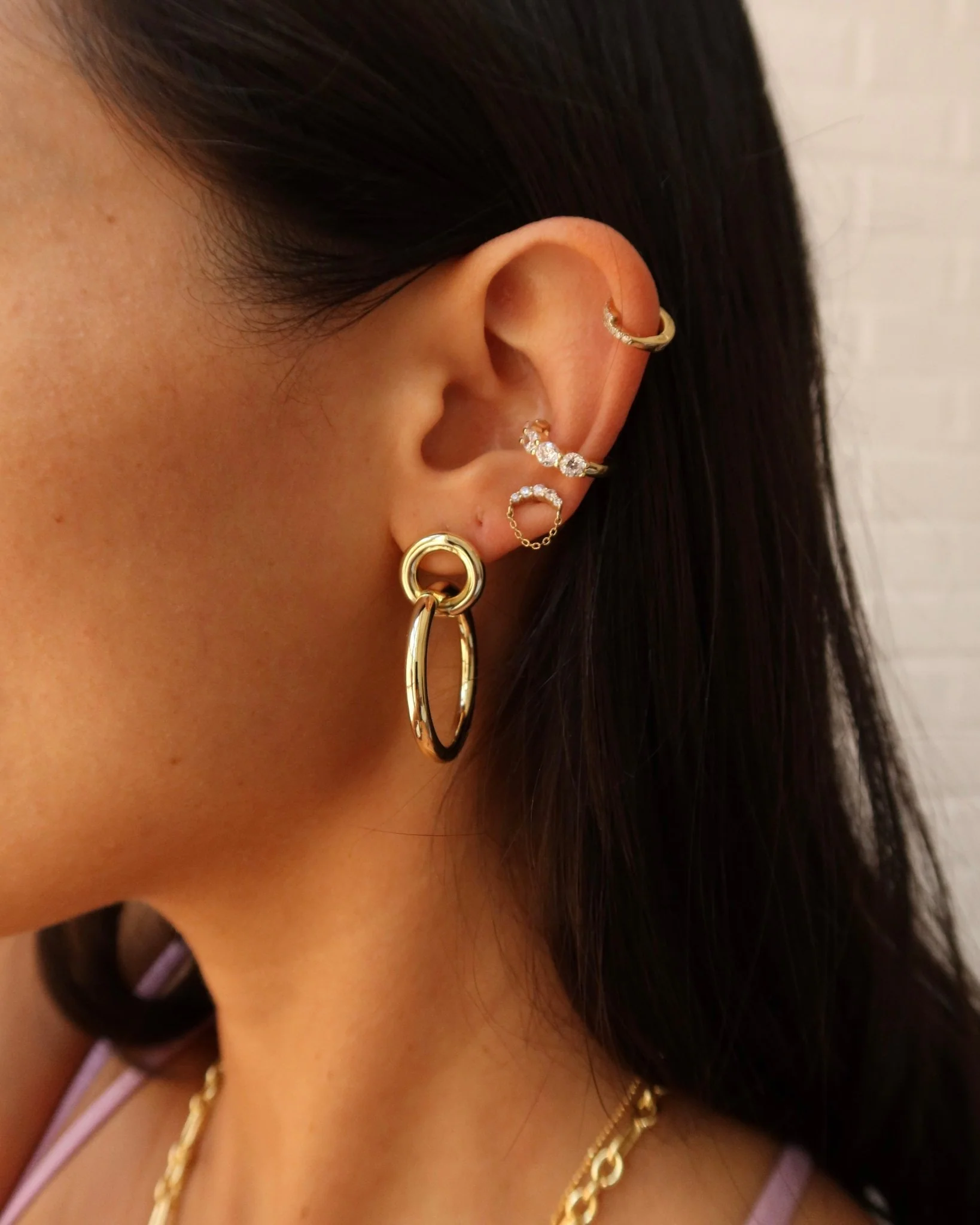 GWEN CURVE SPARKLE CHAIN DROP STUDS - Image 5
