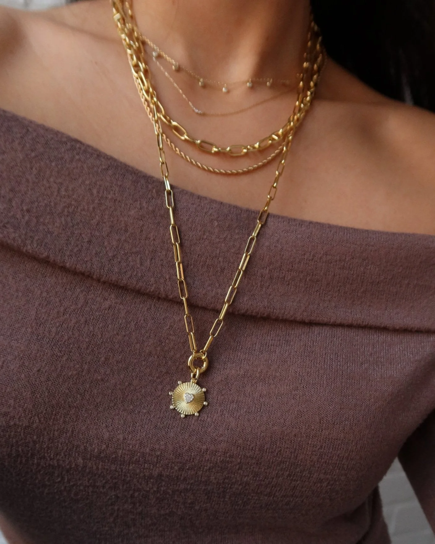 ALEXANDRA LONG PAPERCLIP CHAIN WITH PENDANT