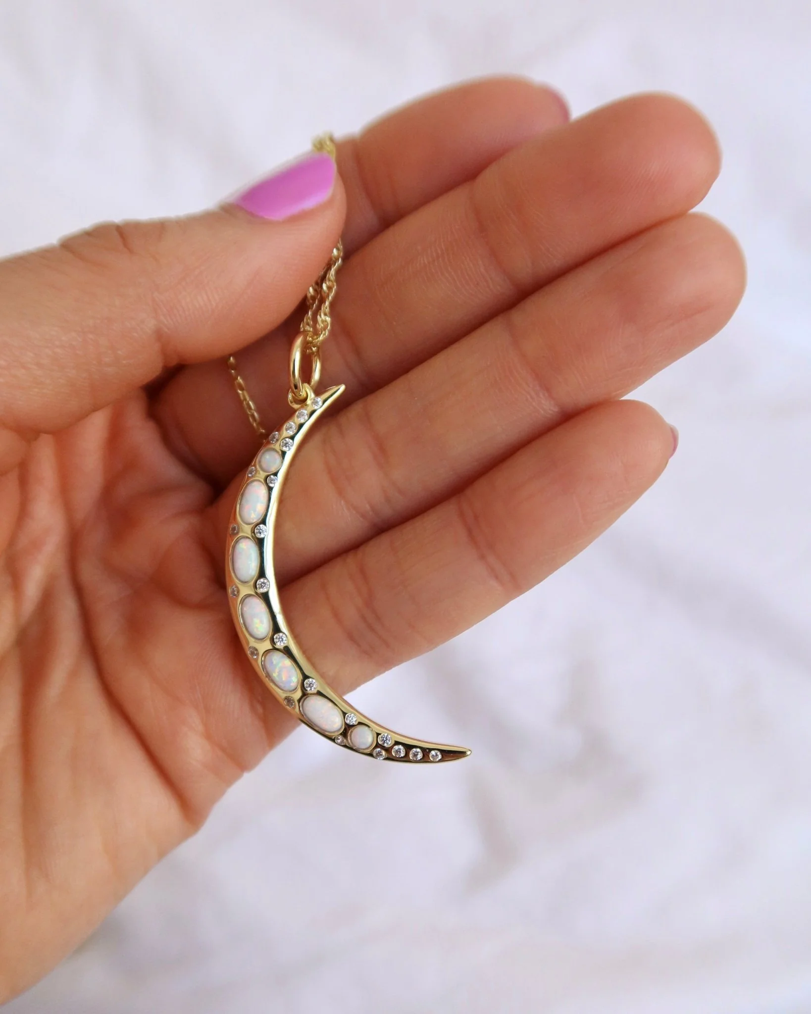 SELENE OPAL MOON CHARM NECKLACE - Image 5