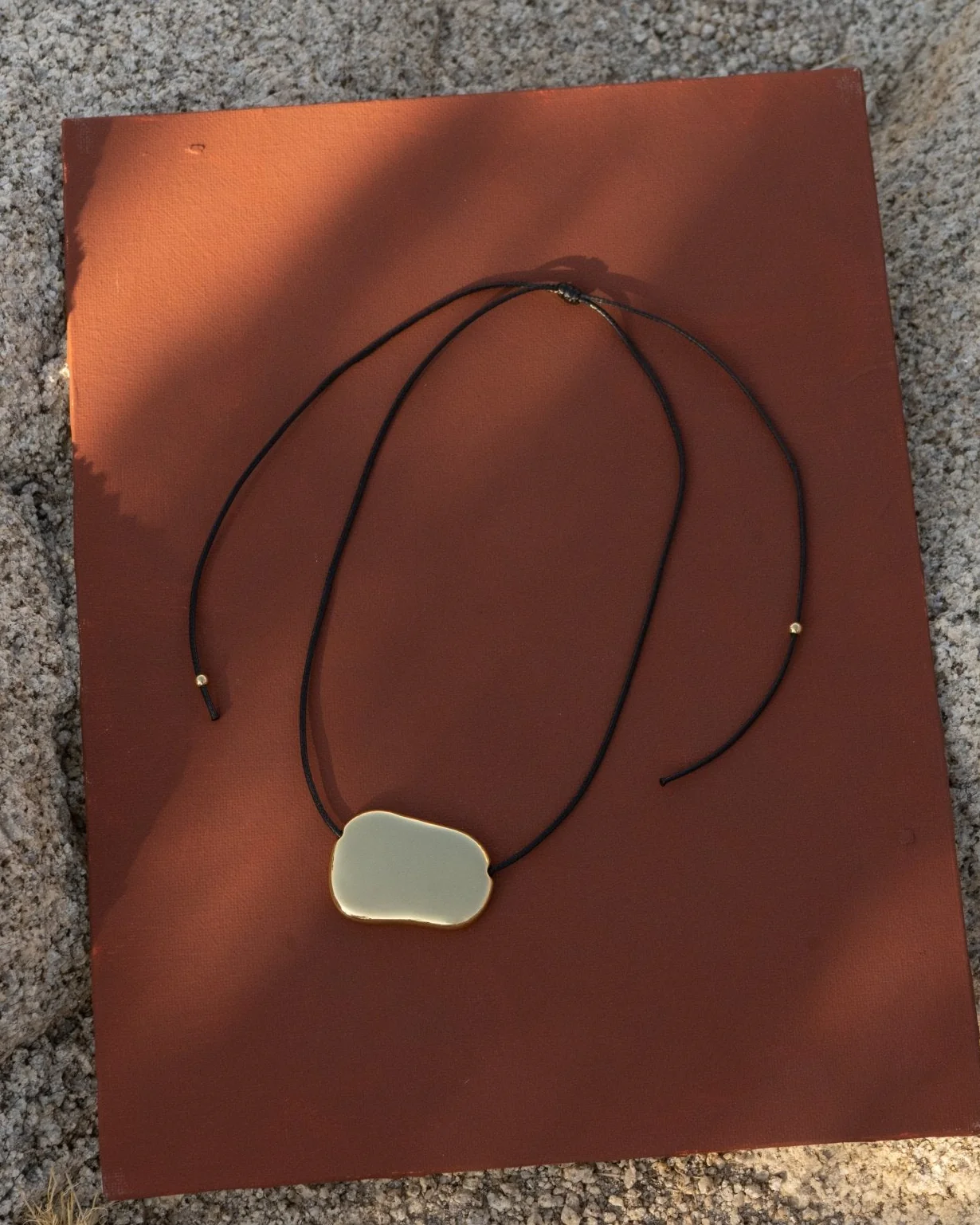 RAQUEL ORGANIC GOLD PLATE LEATHER NECKLACE - Image 5