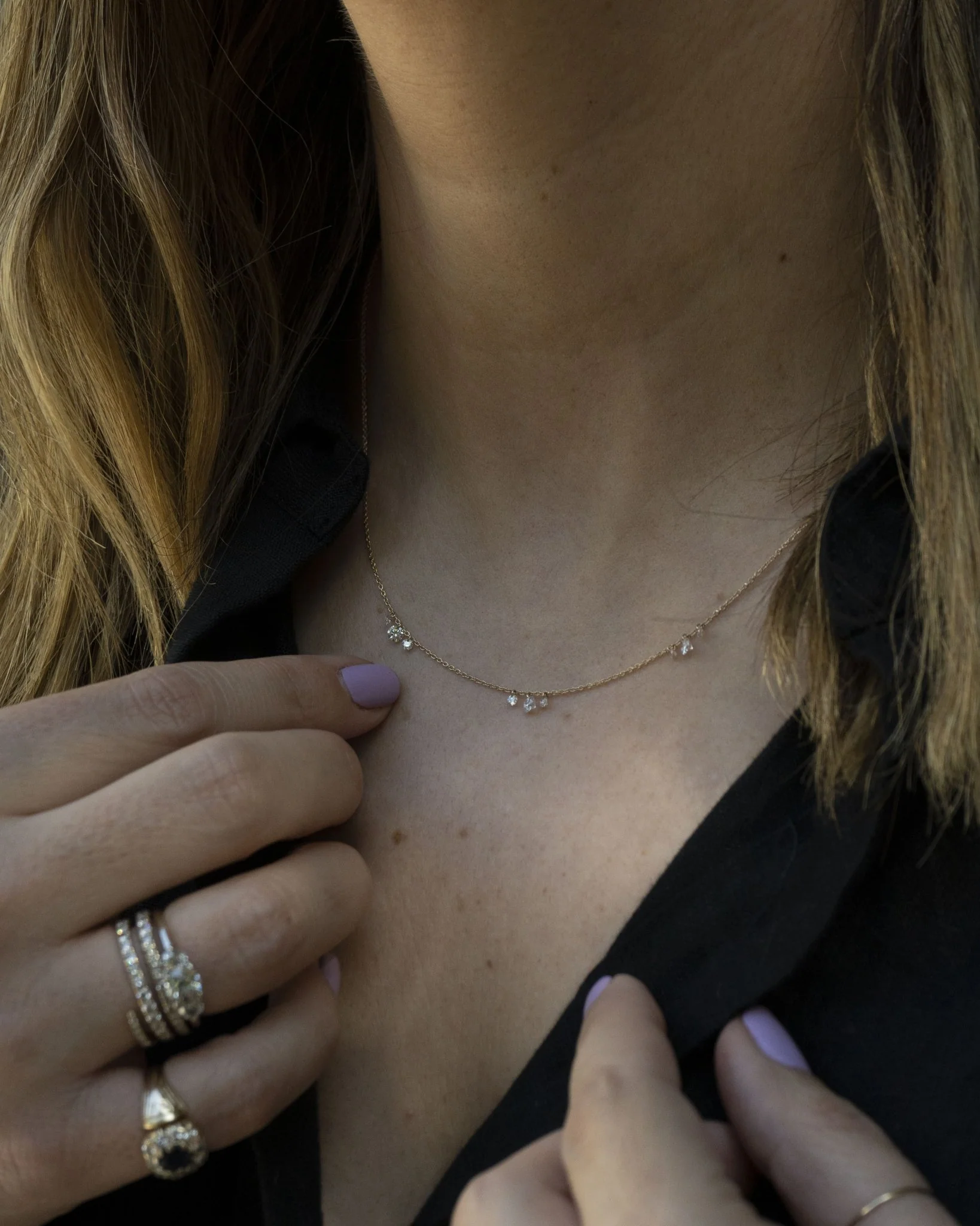 SAUSALITO TRIPLE DIAMOND CLUSTER NECKLACE - Image 5