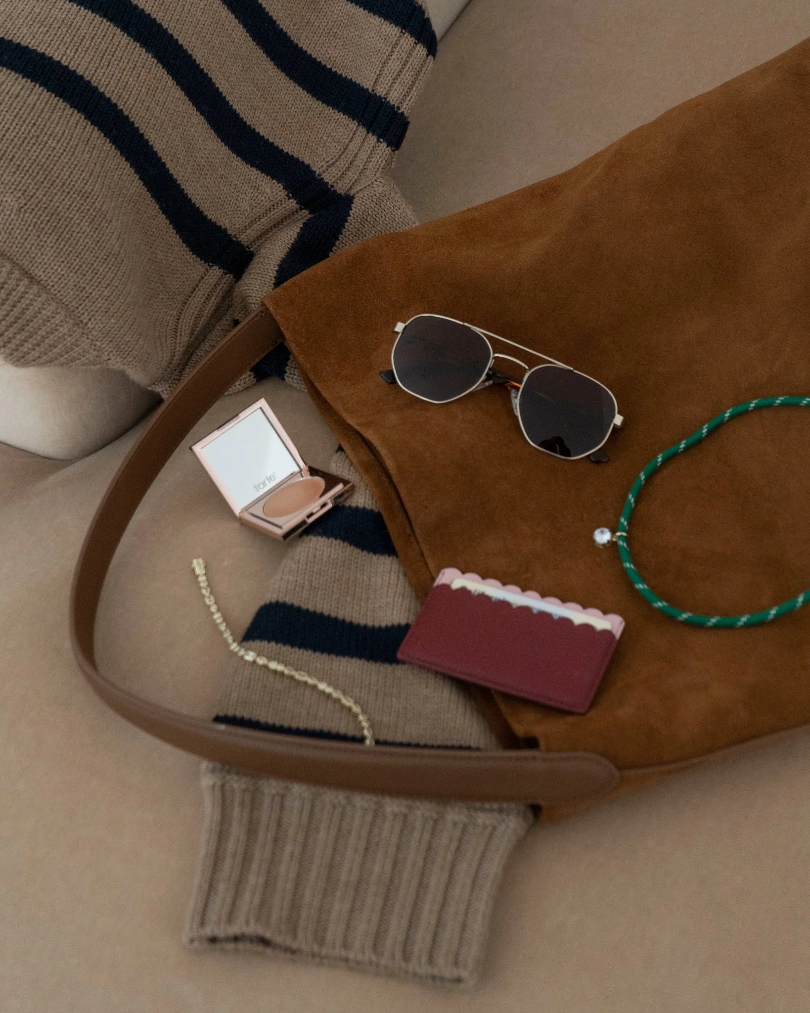 COGNAC SUEDE BUCKET BAG WITH POUCH - Image 4